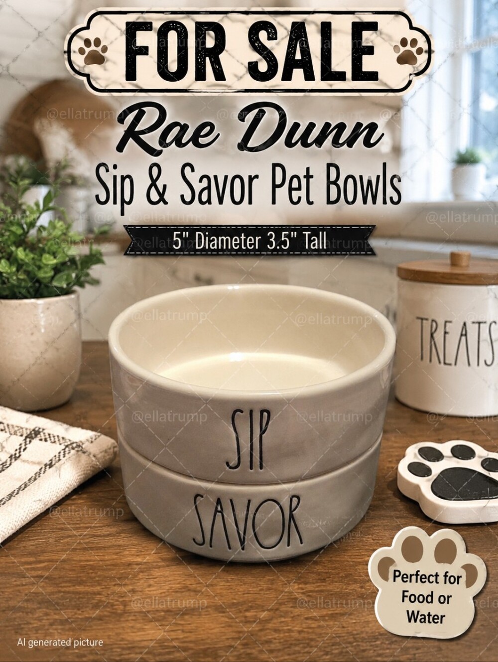 Rae Dunn Magenta Artisan “Sip” and “Savor” Small Pet 5" Bowls